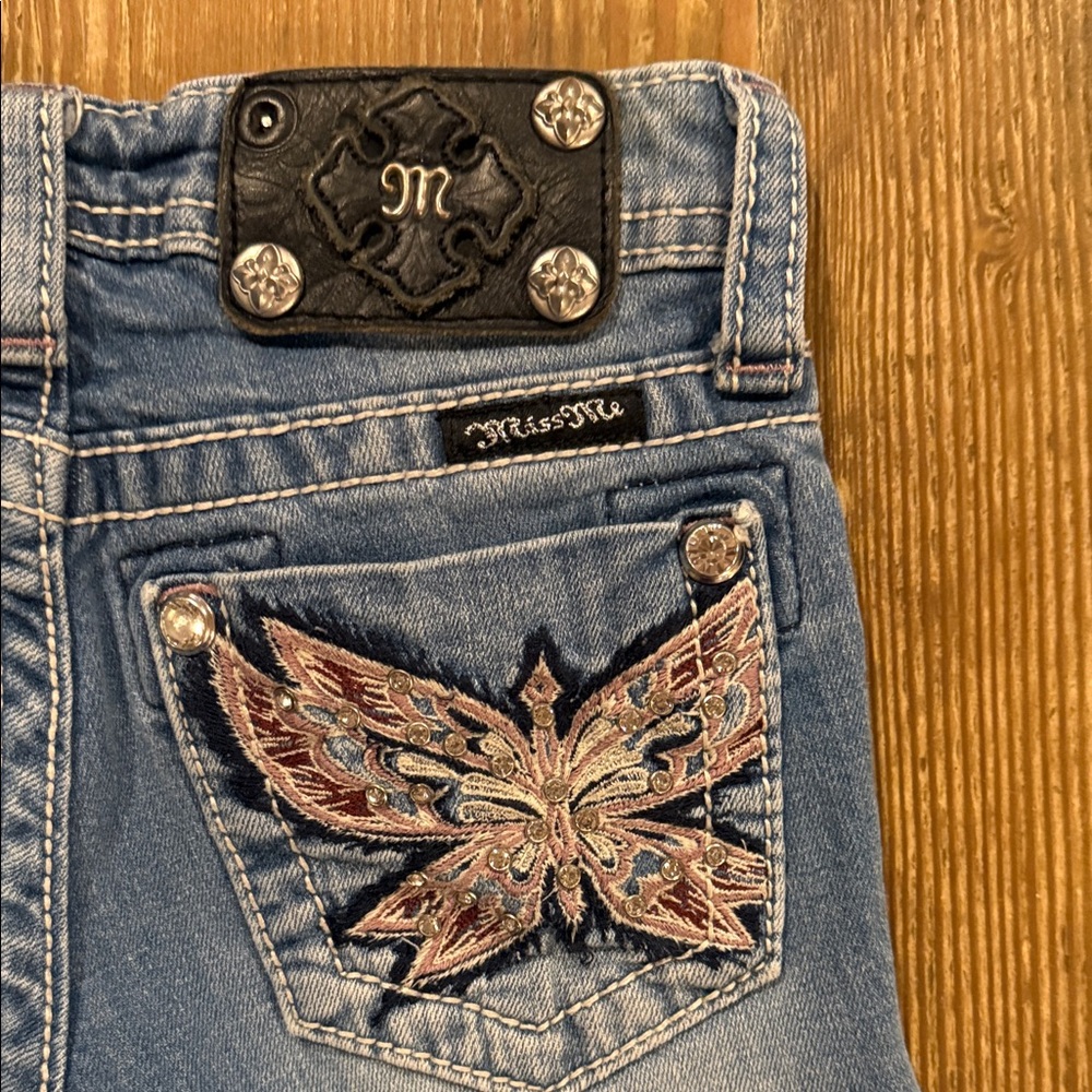 Miss Me Kids Blue Jeans with Butterfly Embroidery